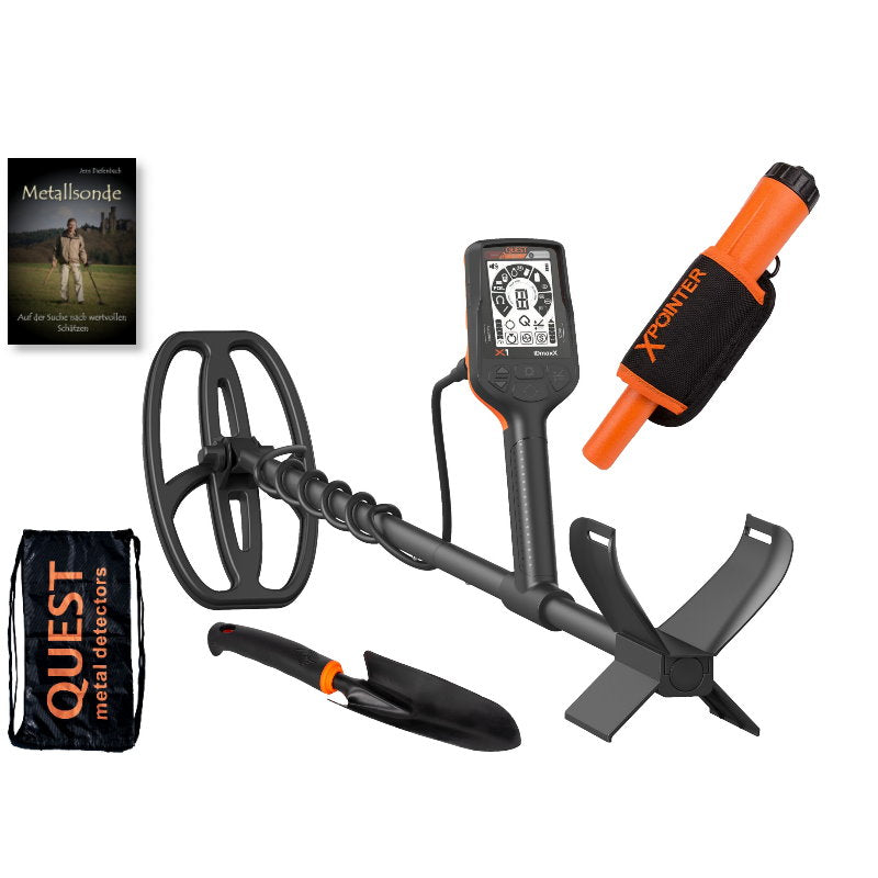 Quest X1 IDmaxX Metalldetektor & Xpointer Pinpointer (orange) & Schatzsucherhandbuch