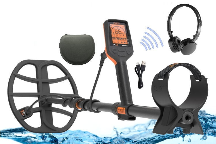 Quest X10 IDmaxX Metalldetektor mit Funkkopfhörer WireFree Lite